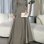 A-Line Wrap Pleated Solid Color Split-Joint V-Neck Maxi Dresses