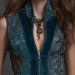Deep Teal Velvet Zip-Front Vest Top