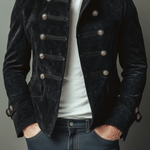 Men's Classic Retro Stand Collar Faux Suede Double-breasted Slim-fit Jacket