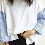 Striped Split-Joint Plus Size Loose Long Sleeve Shirt Tops