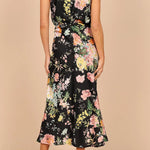 Wine Country Dates Floral Halter Neck Elastic Waist Satin Maxi Dress