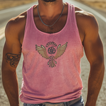 Men's Classic Casual American Retro Embroidered Knit Striped Tank Top