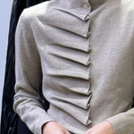 Long Sleeves Pleated Solid Color High Neck Pullovers