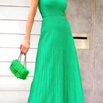 Women's Tube Top Slim High Waist Sling Knitted Dress Seaside Vacation Pleated Long Skirt