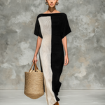 Women's Minimalist Knitted Boat Neck Short-sleeved Maxi Dress