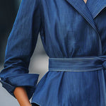 Long Sleeves Loose Solid Color Tied Waist Notched Collar Outerwear
