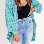 Women's Mineral Washed Button Down Plaid Flannel Shirt
