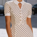 Polka Dot Collared Button-Front Ruffle Hem Dress