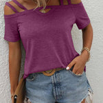 Solid Color Cold Shoulder Casual T-shirt