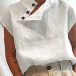 Solid Color Stand Collar Cap-Sleeve Shirts