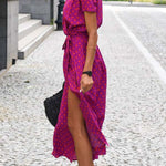 V-neck slit mid-length jumpsuit