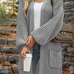 Mid-Length Loose Oversized Double Pocket Cardigan Sweater Jacket