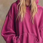 Elegant Retro Sporty Lace Trim And Ruffled Hem Rose Pink Cotton Hooded Style Mini Dress