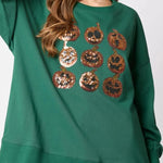 Halloween Pumpkin Sequin Loose Casual Sweatshirt