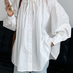 Urban Loose Puff Sleeves Agaric Laces Falbala Solid Color Blouses