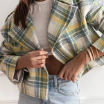 Women Fall/Winter Turndown Collar Plaid Print Jacket