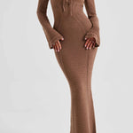 Sexy backless lace-up slim-fit hollow long-sleeved dress