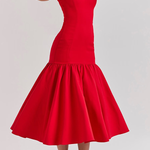 Graceful Silhouette Square Neck Wide Strap Drop Waist Midi Dress