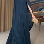 Loose Gauze Pleated Solid Color Tiered Off-The-Shoulder Evening Dresses Maxi Dresses