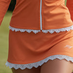Vibrant Lace-trimmed Orange Hooded Sweatshirt And Shorts Set