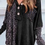 Waffle Leopard Pullover Button Pocket Shirt