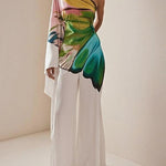 Long Sleeves Loose Flower Print Pleated Pockets One-Shoulder Jumpsuits