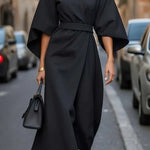 Elegant waist dress with casual batwing sleeves