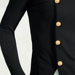 Long Sleeves Skinny Buttoned Solid Color High Neck T-Shirts Tops