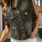 Stylish Lapel Single-breasted Ruffle Sleeve Loose Denim Jacket