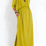 Ultimate Comfort Elastic Waist Half Sleeve Pocketed Slit Maxi Dress