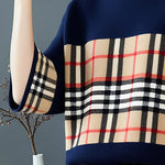 Loose Three-Quarter Sleeves Plaid Pullovers Sweater Tops