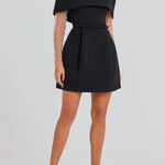 Elegant Evening Lapel Bandeau Removable Belt Pocketed Mini Dress