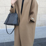 Long Sleeves Loose Solid Color Collarless Woolen Coat