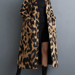Long Sleeves Loose Buttoned Leopard Pockets Split-Joint V-Neck Outerwear Trench Coats