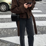 Women's Lapel Temperament Double -row Hair Woolen Jacket