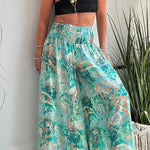 Stella Leopard Print High Rise Smocked Waist Pocketed Wide Leg Pants