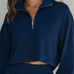 Navy Cropped Half-Zip Loungewear Set