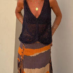 Malibu Knit V-neck Hollow Out Twist Loose Tank