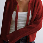 Solid Color Loose Long Sleeve Lace-up Knitted Cardigan