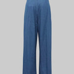 Loose Wide Leg Pleated Pockets Solid Color Jean Pants Bottoms Trousers