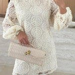 Love Note Lace Texture Fabric Balloon Sleeves Loose Mini Dress