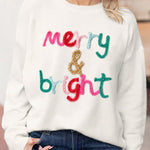 White Glitter Merry & Bright Round Neck Knit Sweater