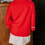 Class Act Knit Contrast Color Trim Mock Neck Pockets Sweater