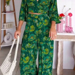 Casual V-Neck Lace-Up Top & Pants Two-Piece Set