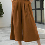 Elastic Waist Wide Leg Cropped Pants Pocket Cargo Casual Pants