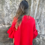 Fashionable Patchwork Round Neck Bell Sleeve Loose Jacket