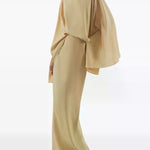 Batwing Sleeves Loose Solid Color Split-Joint Round-Neck Evening Dresses Maxi Dresses