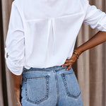 Casual Long Sleeves Loose Buttoned Solid Color Lapel Collar Blouses&Shirts Tops
