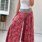 Ethnic Paisley Print Elastic Patchwork Waist Lightweight Pants