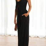 Vrinda Pocketed Adjustable Tie Smocked Back Jumpsuit